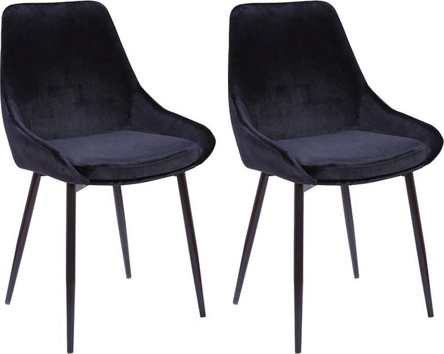 Vente-unique Set van 2 stoelen MASURIE Fluweel Zwart L 49 cm x H 85.5 cm x D 56 cm