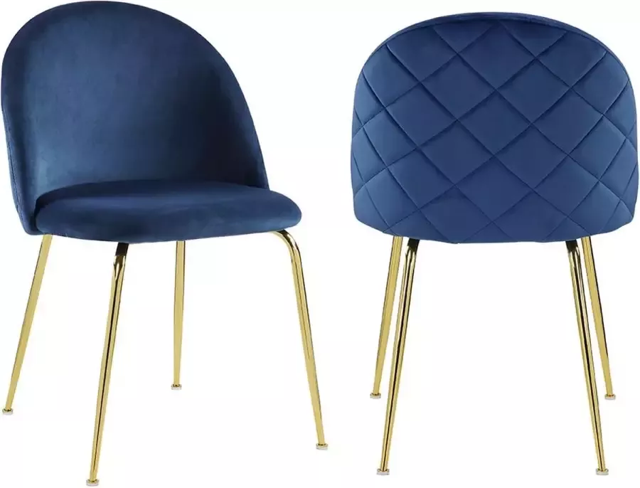 Vente-unique Set van 2 stoelen MELBOURNE Fluweel en goudkleurig metaal Blauw L 50 cm x H 77 cm x D 55 cm - Foto 1