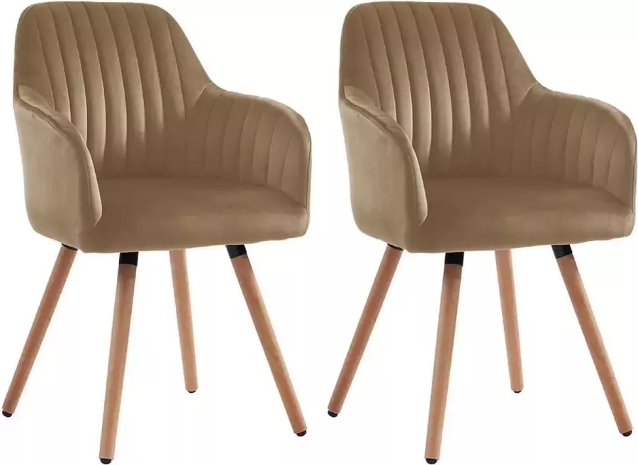 Vente-unique Set van 2 stoelen met armleuningen ELEANA Fluweel en metaal met houteffect Beige L 56 cm x H 85 cm x D 58 cm - Foto 1