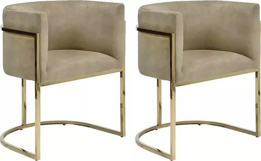 Pascal Morabito Set van 2 stoelen met armleuningen PERIA Fluweel en roestvrij staal Beige & goudkleurig van L 60 cm x H 76 cm x D 56.5 cm