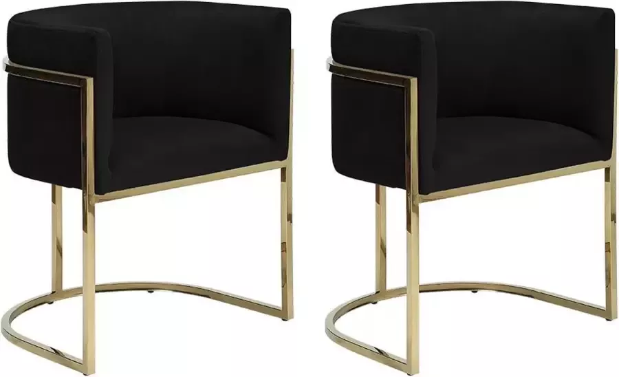 Pascal Morabito Set van 2 stoelen met armleuningen PERIA Fluweel en roestvrij staal Zwart & goudkleurig van L 60 cm x H 76 cm x D 56.5 cm