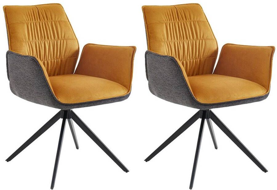 Vente-unique Set van 2 stoelen met armleuningen Stof en metaal Geel en grijs MARILA L 65 cm x H 82 cm x D 62 cm