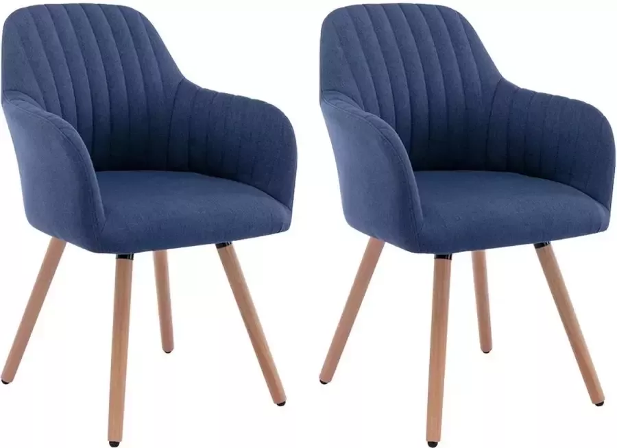 Set van 2 stoelen met armleuningen Stof en metaal met houteffect Blauw ELEANA L 56 cm x H 85 cm x D 58 cm