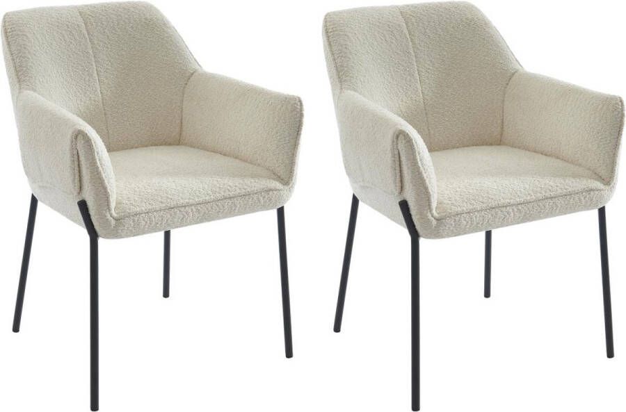 Pascal Morabito Set van 2 stoelen met armleuningen van boucléstof en zwart metaal Crèmewit AKETI L 62 cm x H 83 cm x D 65 cm - Foto 3