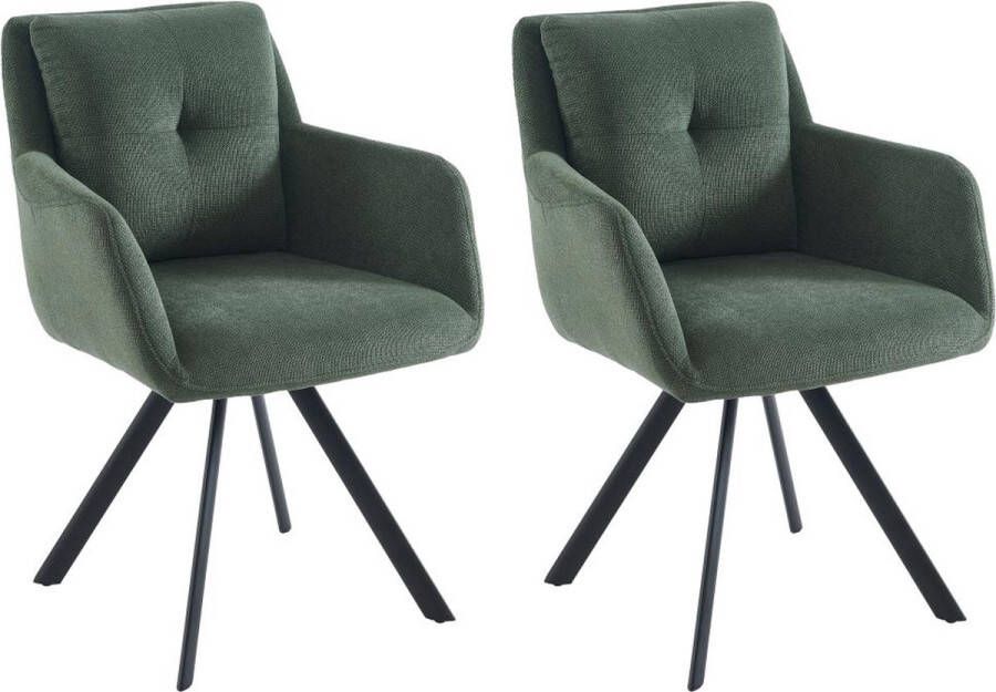 Set van 2 stoelen met armleuningen van stof en zwart metaal Groen ZOLEVY L 59 cm x H 88 cm x D 66 cm