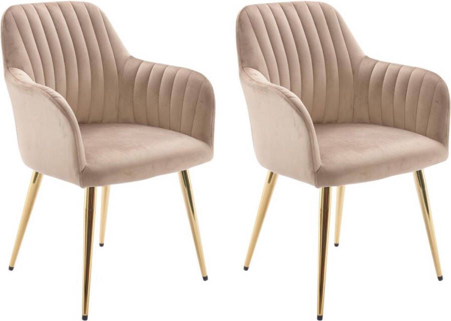 Vente-unique Set van 2 stoelen met armleuningen van velours en goudkleurig metaal Beige ELEANA L 58 cm x H 82 cm x D 59 cm - Foto 3