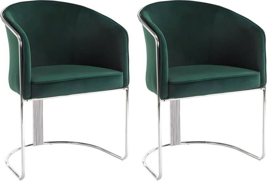 Pascal Morabito Set van 2 stoelen met armleuningen van velours en metaal Groen en verchroomd JOSETHE van L 59.5 cm x H 82.5 cm x D 52.5 cm