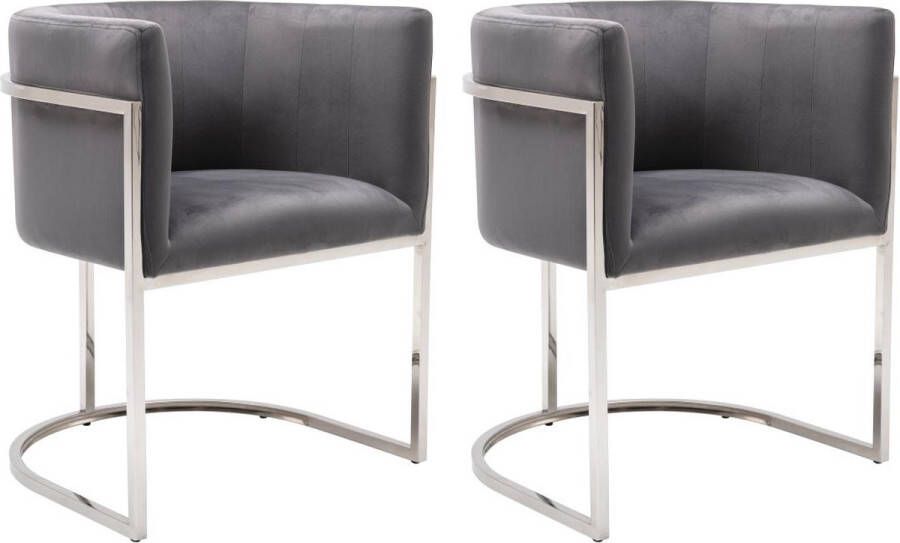 Pascal Morabito Set van 2 stoelen met armleuningen Velours en roestvrij staal Grijs en verchroomd PERIA van L 60 cm x H 76 cm x D 56.5 cm