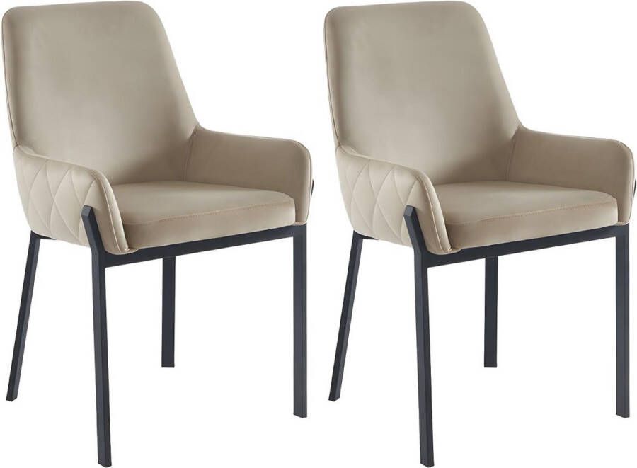 Pascal Morabito Set van 2 stoelen met fluweel en metalen armleuningen Beige CAROLONA van L 57 cm x H 85 cm x D 60.5 cm