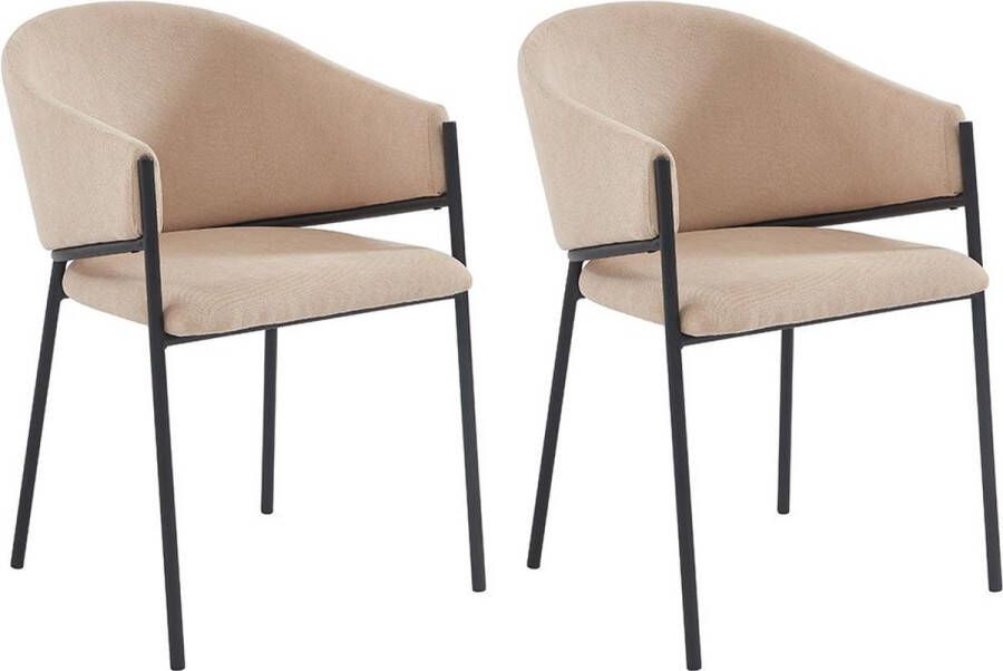 Pascal Morabito Set van 2 stoelen met stoffen en metalen armleuningen Beige ORDIDA van L 53 cm x H 80 cm x D 61 cm