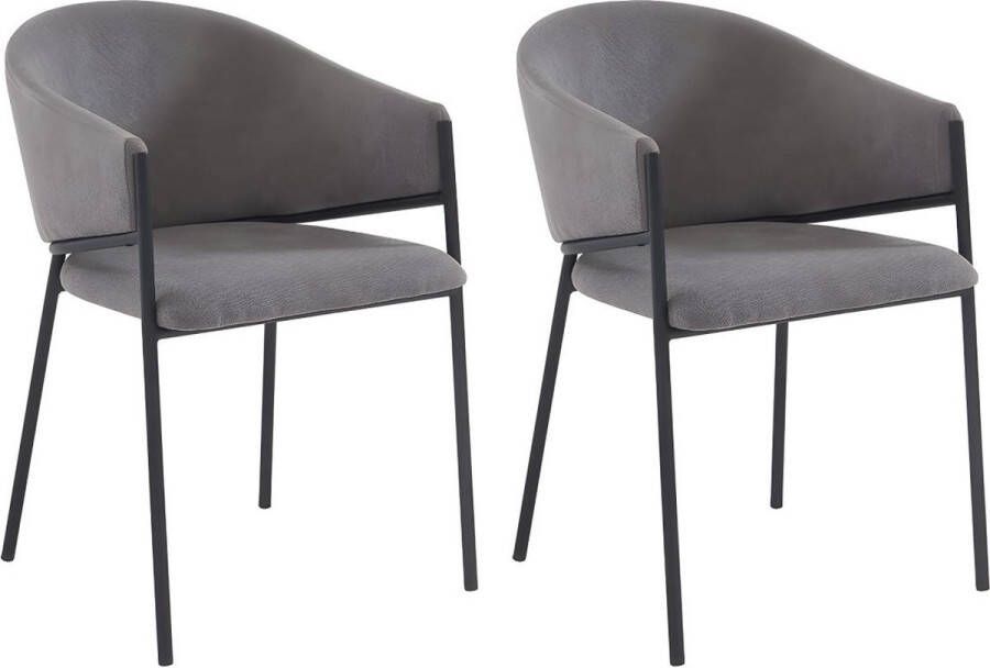 Pascal Morabito Set van 2 stoelen met stoffen en metalen armleuningen Grijs ORDIDA van L 53 cm x H 80 cm x D 61 cm