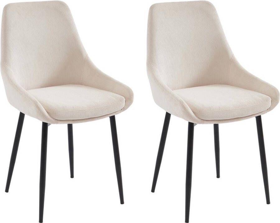 Vente-unique Set van 2 stoelen van ribfluweel en metaal Crèmewit MASURIE L 49 cm x H 85.5 cm x D 56 cm - Foto 3
