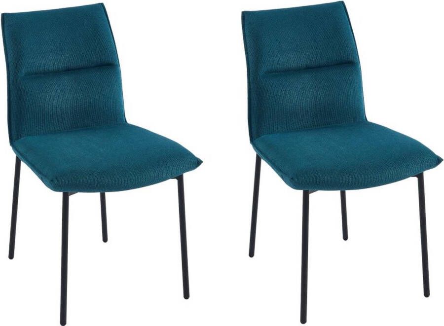 Vente-unique Set van 2 stoelen van stof en zwart metaal Blauw ETIVAL L 51 cm x H 85 cm x D 61 cm - Foto 1