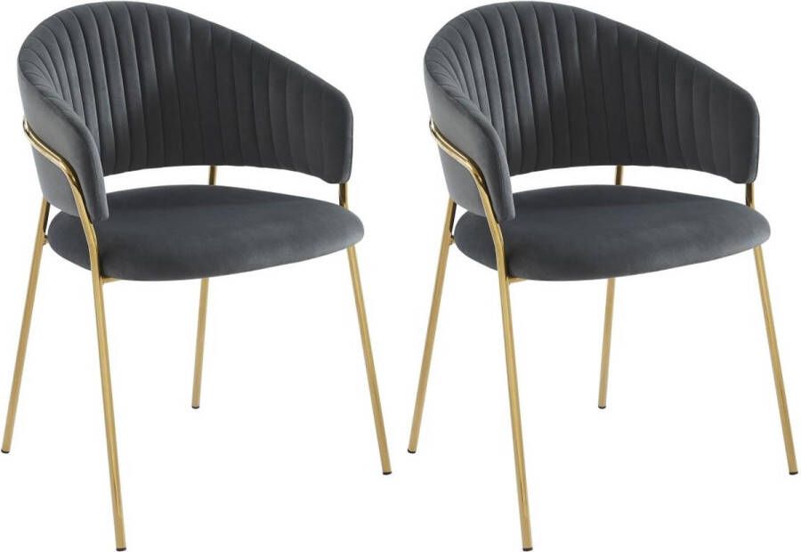 Pascal Morabito Set van 2 stoelen van velours en goudkleurig metaal Grijs MADOLIA van L 55 cm x H 81 cm x D 55 cm