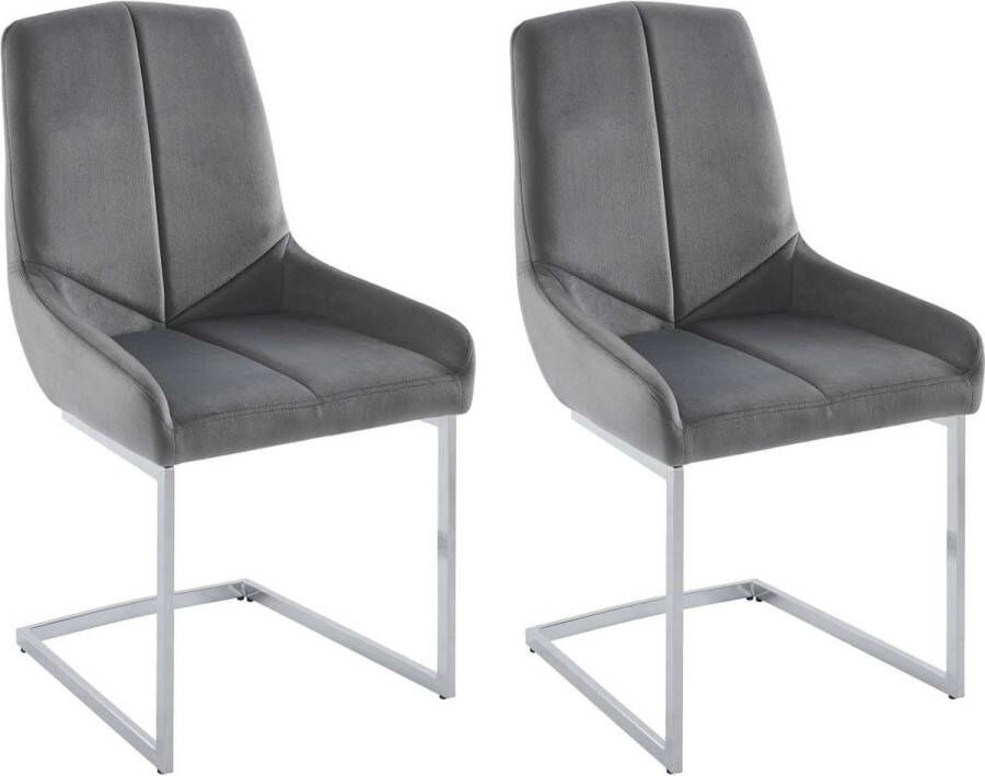 Vente-unique Set van 2 stoelen van velours en metaal Grijs BERLONA L 53 cm x H 96 cm x D 58 cm - Foto 3