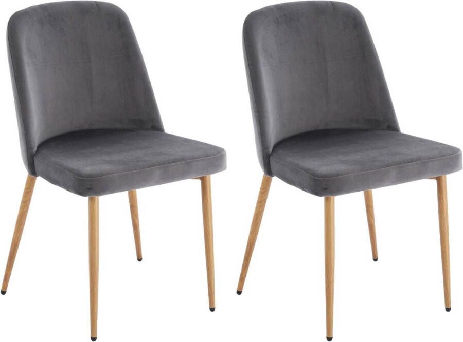 Vente-unique Set van 2 stoelen van fluweel en metaal met houteffect Grijs MINAGRI L 47.5 cm x H 84 cm x D 56 cm