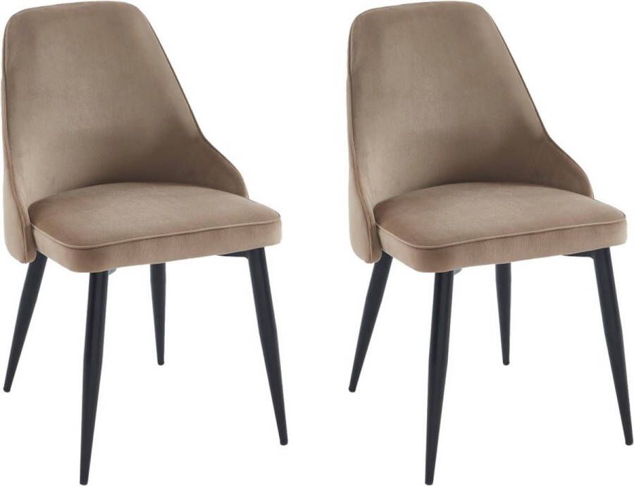 Vente-unique Set van 2 stoelen van velours en zwart metaal Beige EZRA L 53 cm x H 86 cm x D 59 cm