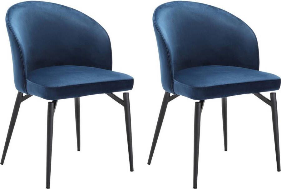 Set van 2 stoelen van velours en zwart metaal Blauw GILONA van Pascal MORABITO L 54 cm x H 80.5 cm x D 56.5 cm