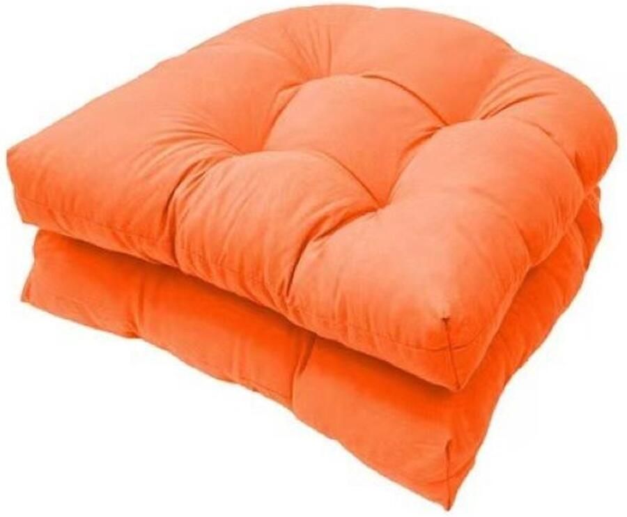 Set van 2 stoelkussens 48 ​​x 48 cm zitkussen voor stoelen zitkussen voor banken in huis en tuin binnen buitenkussen voor eetkamerstoel of keuken Oranje
