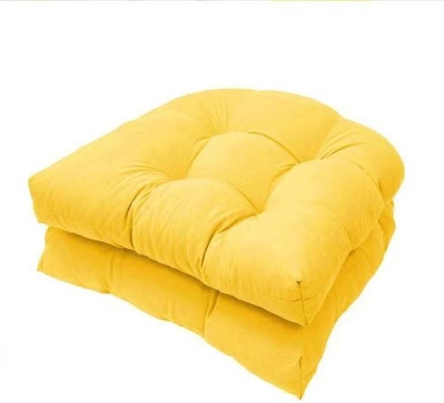 Set van 2 stoelkussens 48 ​​x 48 cm zitkussen voor stoelen zitkussen voor banken in huis en tuin binnen buitenkussen voor eetkamerstoel of keuken Geel