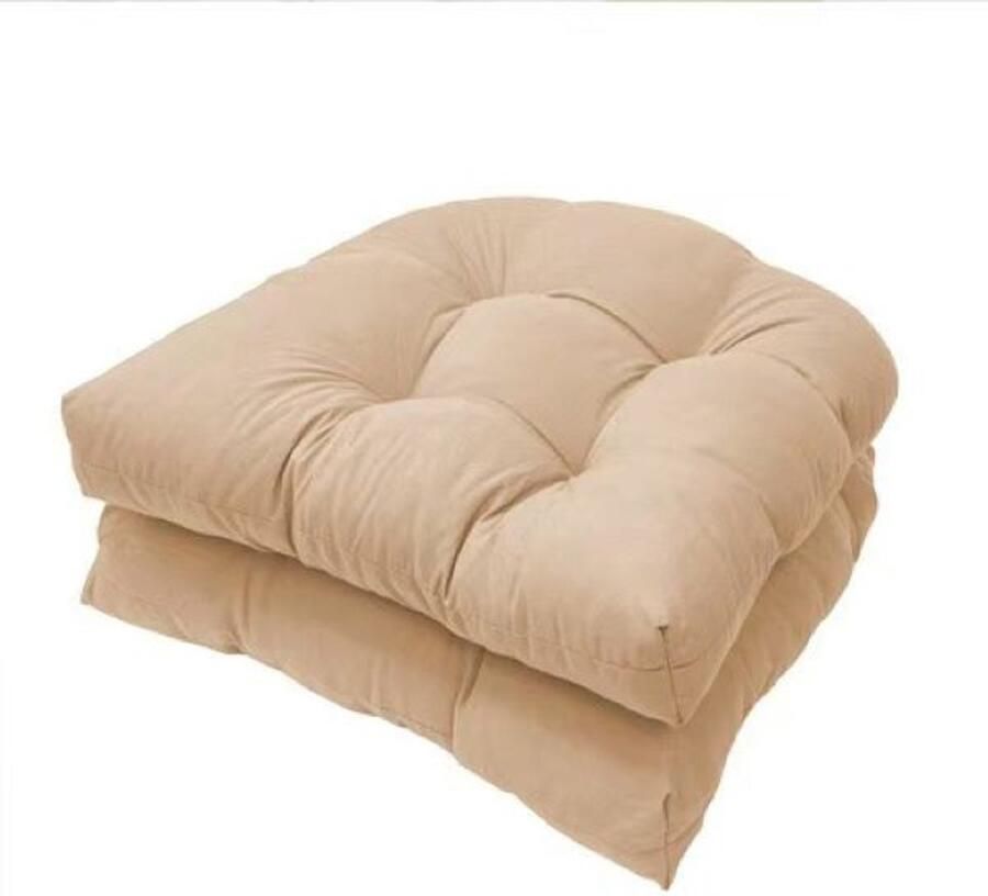 Set van 2 stoelkussens 48 ​​x 48 cm zitkussen voor stoelen zitkussen voor banken in huis en tuin binnen buitenkussen voor eetkamerstoel of keuken Kaki