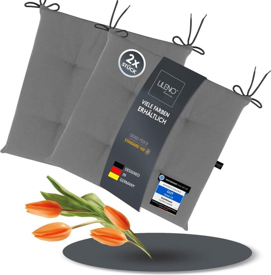 Set van 2 stoelkussens middengrijs (40 x 40 x 4 5 cm) zitkussen voor tuinstoel