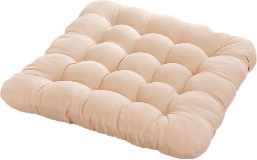 Set van 2 stoelkussens zitkussen 40 x 40 cm effen kussens met banden zitkussen dikke zachte sierkussens zitkussen voor binnen en buiten bureaustoelen tuinstoel beige