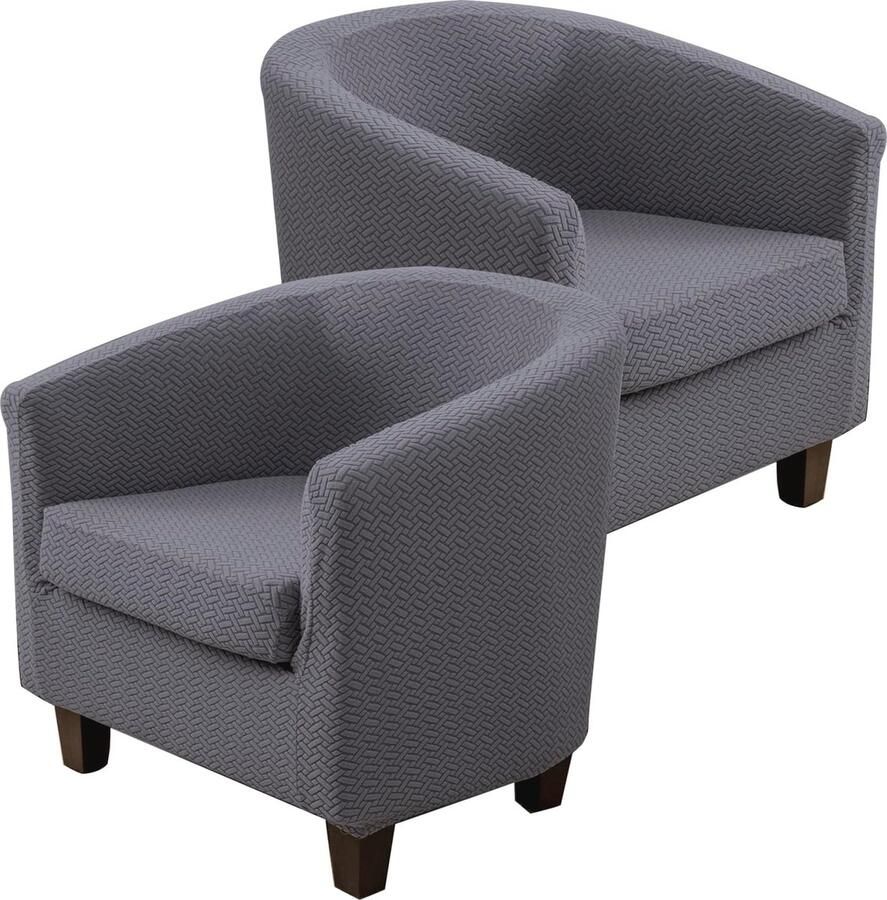 Set van 2 Stretch Kuipstoelhoezen voor Fauteuils Grijze Spandex Jacquard Meubelbeschermer