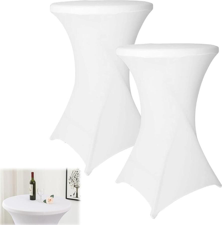 Set van 2 Stretch Tafelhoezen voor Statafels Wit Tafelkleed voor Ø 80-85 cm Statafels en Bistrotafels Perfect voor Bruiloften en Verjaardagsfeesten
