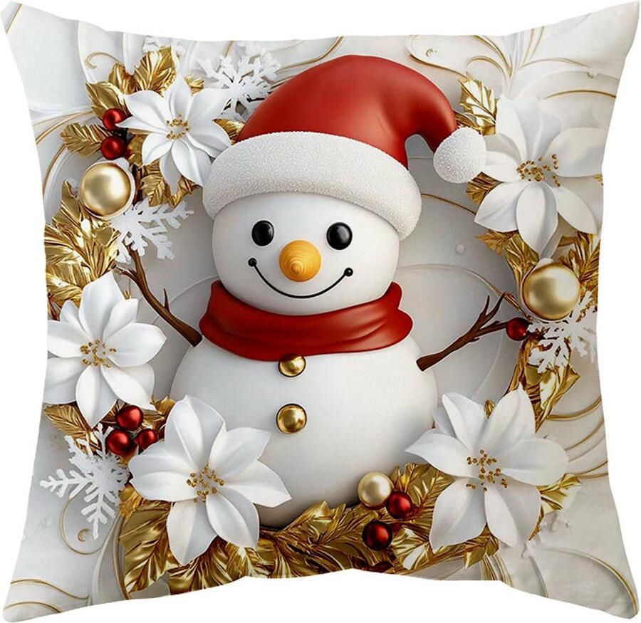 Set van 2 stuks Kussenslopen Kerst Sneeuwpop Kussensloop 16x16 inch Zachte Kerst Bloemen Kussensloop Set met Ritssluiting Feestdecoratie voor Bank Woonkamer Veranda Wit