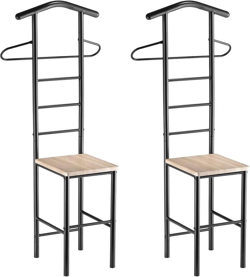 Set van 2 Stummer Dieners Kledingrek in Zwart Metal met Sonoma Eiken Plank 121 cm Garderobe met Broekhanger