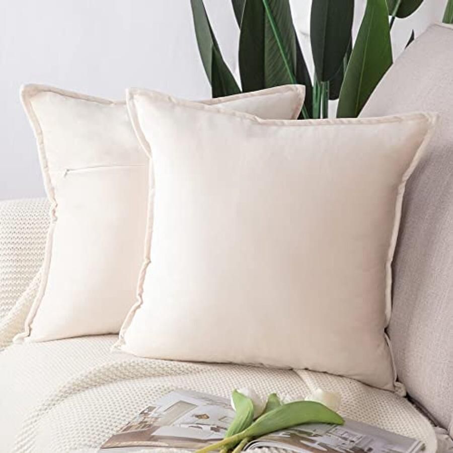 Set van 2 Superzachte Fluwelen Decoratieve Hoesjes Luxe Stijl Kussenhoezen voor Bank of Slaapkamer 65x65 cm Beige