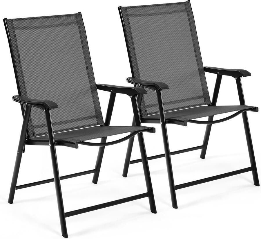 Set van 2 tuinstoelen hoge rugleuning klapstoelen terrasstoelen met rugleuning en armleuningen inklapbare outdoorstoelen eetkamerstoelen belastbaar tot 150 kg zwart