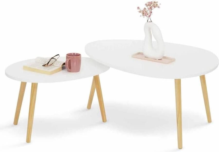 Set van 2 uittrekbare salontafels Gaia gelakt Scandinavisch wit