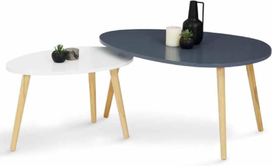 Set van 2 uittrekbare salontafels Gaia gelakt wit grijs Scandinavisch