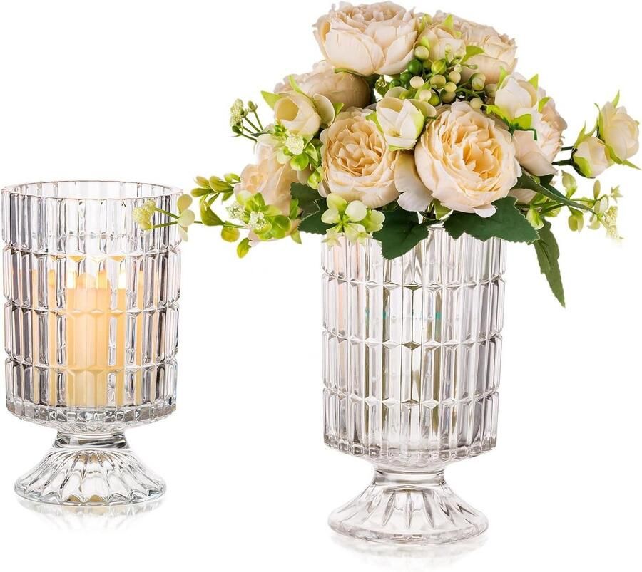 Set van 2 unieke glazen compote vazen kristallen vaas voet decor heldere bloemenvazen voor woonkamerdecoraties orkaan sokkel urn voor eettafel ornament op voet