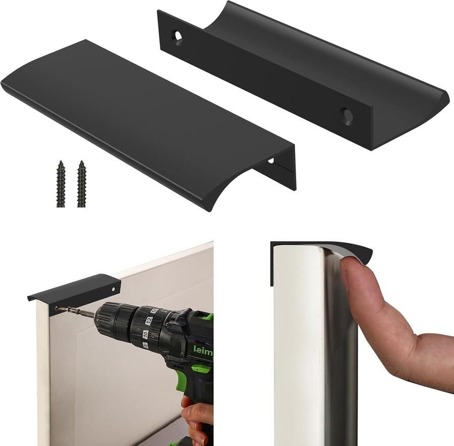 Set Van 2 Verborgen Meubelgrepen Aluminium Onzichtbare Kastgrepen Zwart 20 Cm Afgeronde Hoek Moderne Minimalistische Ladegrepen Geschikt Voor Keukenkasten Kledingkasten En Lades