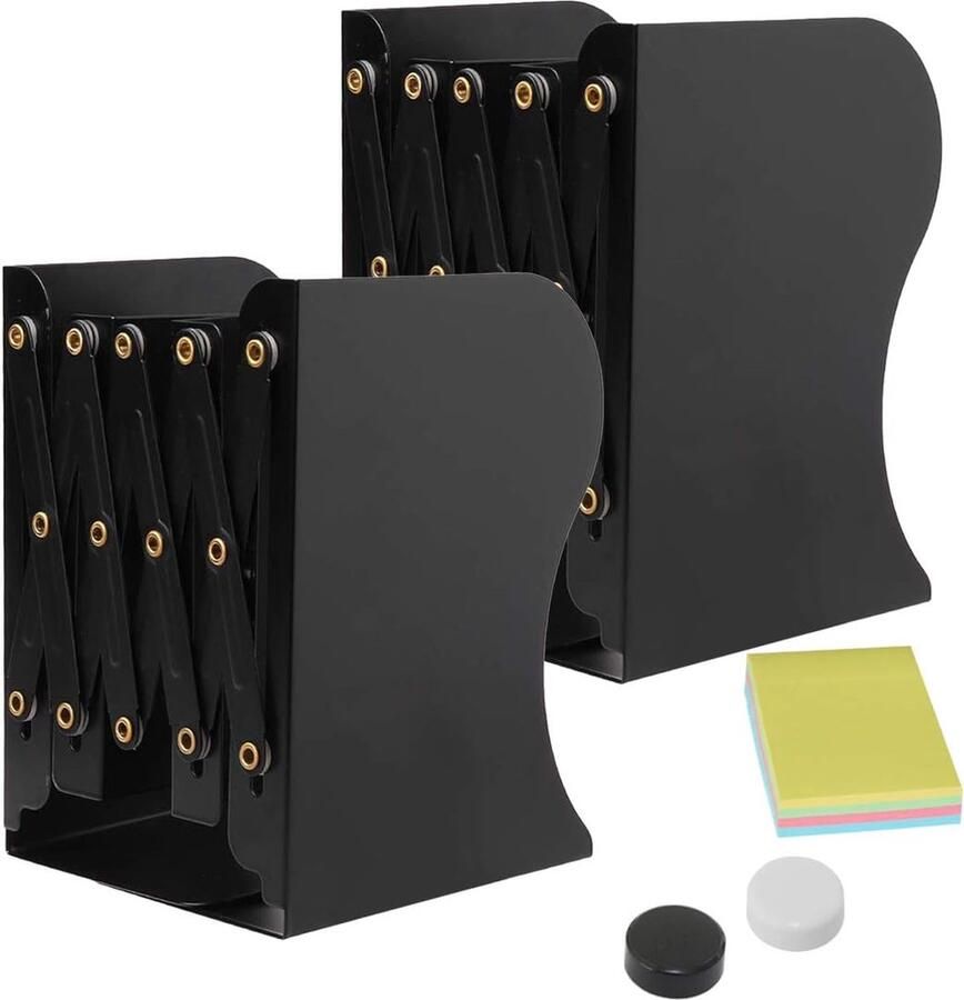 Set van 2 verstelbare boekenhouders voor planken kinderboekenstandaard met pennenhouder verstelbare boekensteunen metalen boekenplank antislip kantoorbenodigdheden voor kantoor school bibliotheek (zwart)