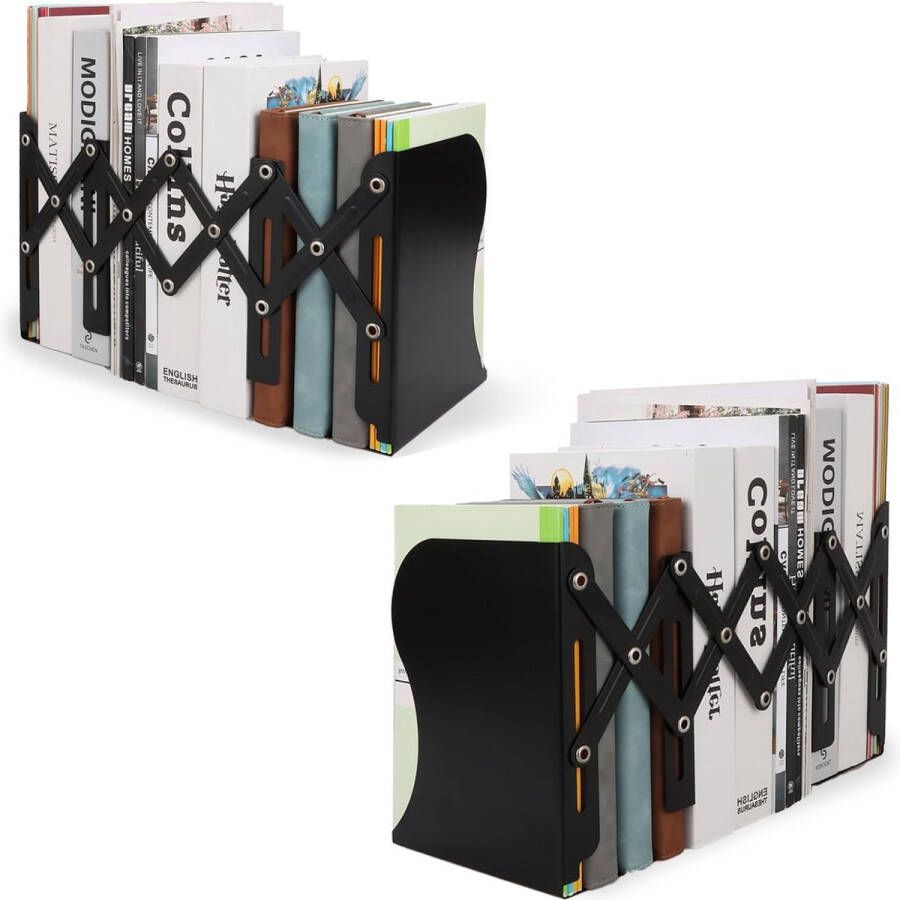 Set van 2 verstelbare boekensteunen metalen boekensteunen zwart uitschuifbaar tot 45 cm boekensteunen verstelbaar robuust voor kantoor school bibliotheek thuis