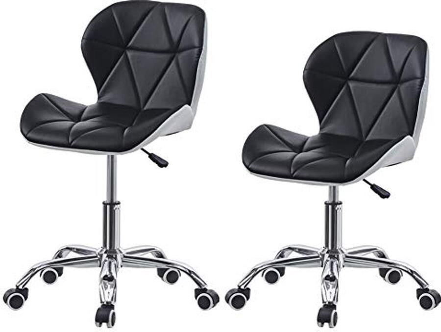 Set van 2 Verstelbare Bureaustoelen in PU-leer Ergonomische Computerstoelen voor Kantoor Woonkamer en Make-up