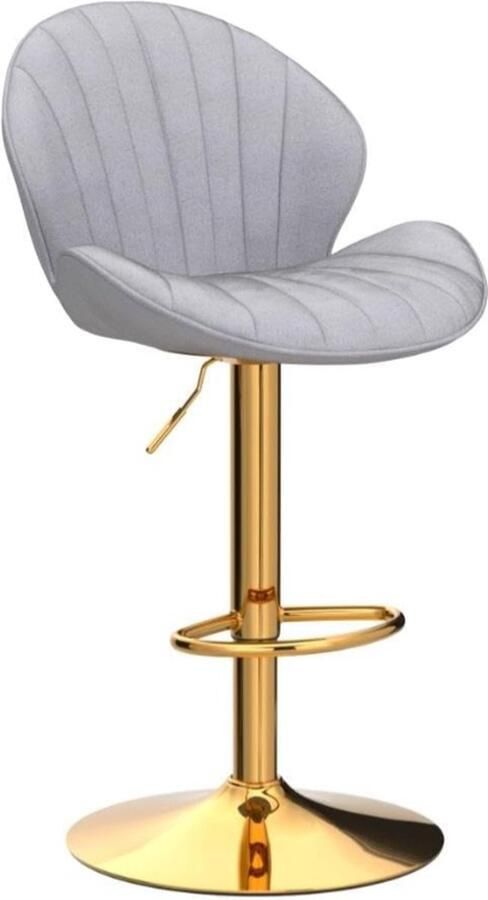 Set van 2 verstelbare fluwelen barkrukken met een gouden voet. Deze luxe gevoerde hoge krukken in grijs zijn perfect voor de bar of keuken en combineren comfort met een elegant design
