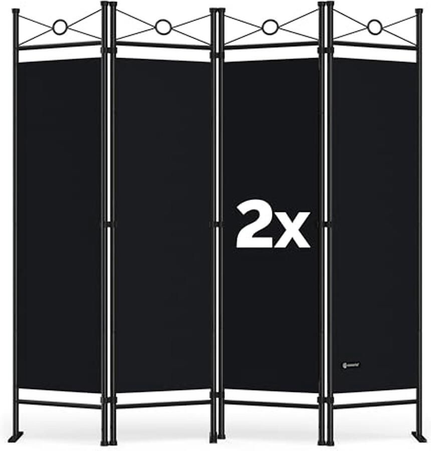 Set van 2 Verstelbare Kamerschermen 180x163 cm Veelzijdige Room Divider Zwart