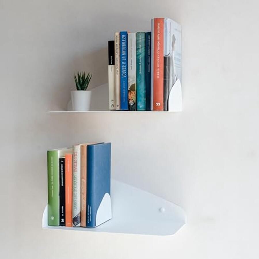 Set van 2 verstelbare wandplanken met magnetische boeksteunen 35 x 16 5 cm Wit metaal