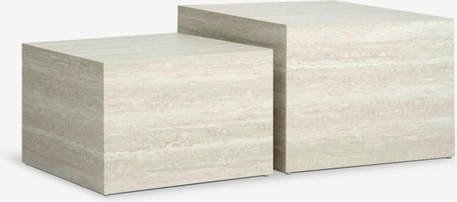 Set van 2 Vierkante Salontafels – Travertijn Look Modern & Tijdloos Design