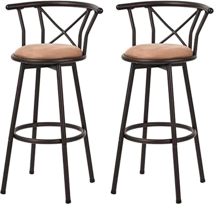 Set van 2 vintage barkrukken 360 graden draaibaar met rugleuning en voetensteun Industriële stijl 77cm hoog Bruin 56x40x995cm Barkruk