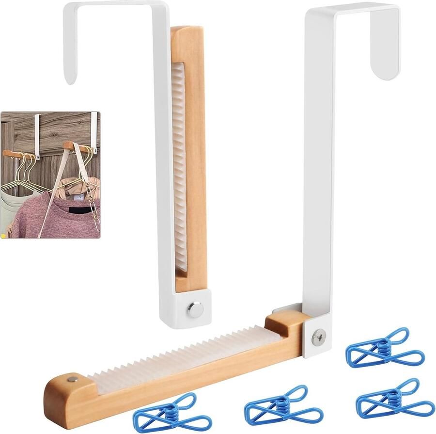 Set van 2 vouwdeurhaken metalen en houten deurhaken om op te hangen zonder boren kledinghaken binnendeurhaken deurkapstokken voor kleding handdoeken deursponning crème