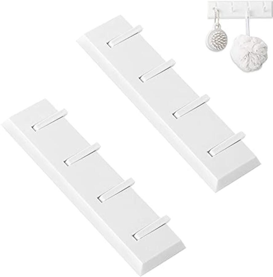 Set van 2 wandkapstokken wandhaken met 4 beweegbare haken geen ponsen nodig zelfklevend modern en ruimtebesparend voor jassen mantels sjaals handtassen meer (wit)