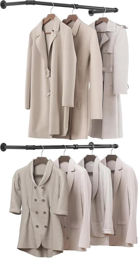 Kledingstang voor aan de Muur – Hoogwaardige Stalen Kledingroede – Set van 2 Kledingrek Hangrek Garderobe Stang – 100 cm Zwart