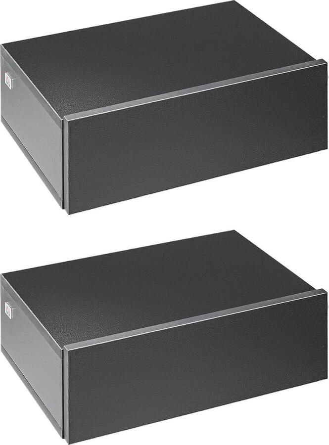 Set van 2 Wandmontage Nachtkastjes met Uittrekbare Lade en Dienblad Modern Zwart Design