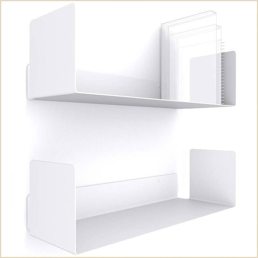 Set van 2] Wandplank wit modern & tijdloos design Boekenkast met eenvoudige montage Wandplank 2x 42cm Planchet voor kantoor & woonkamer